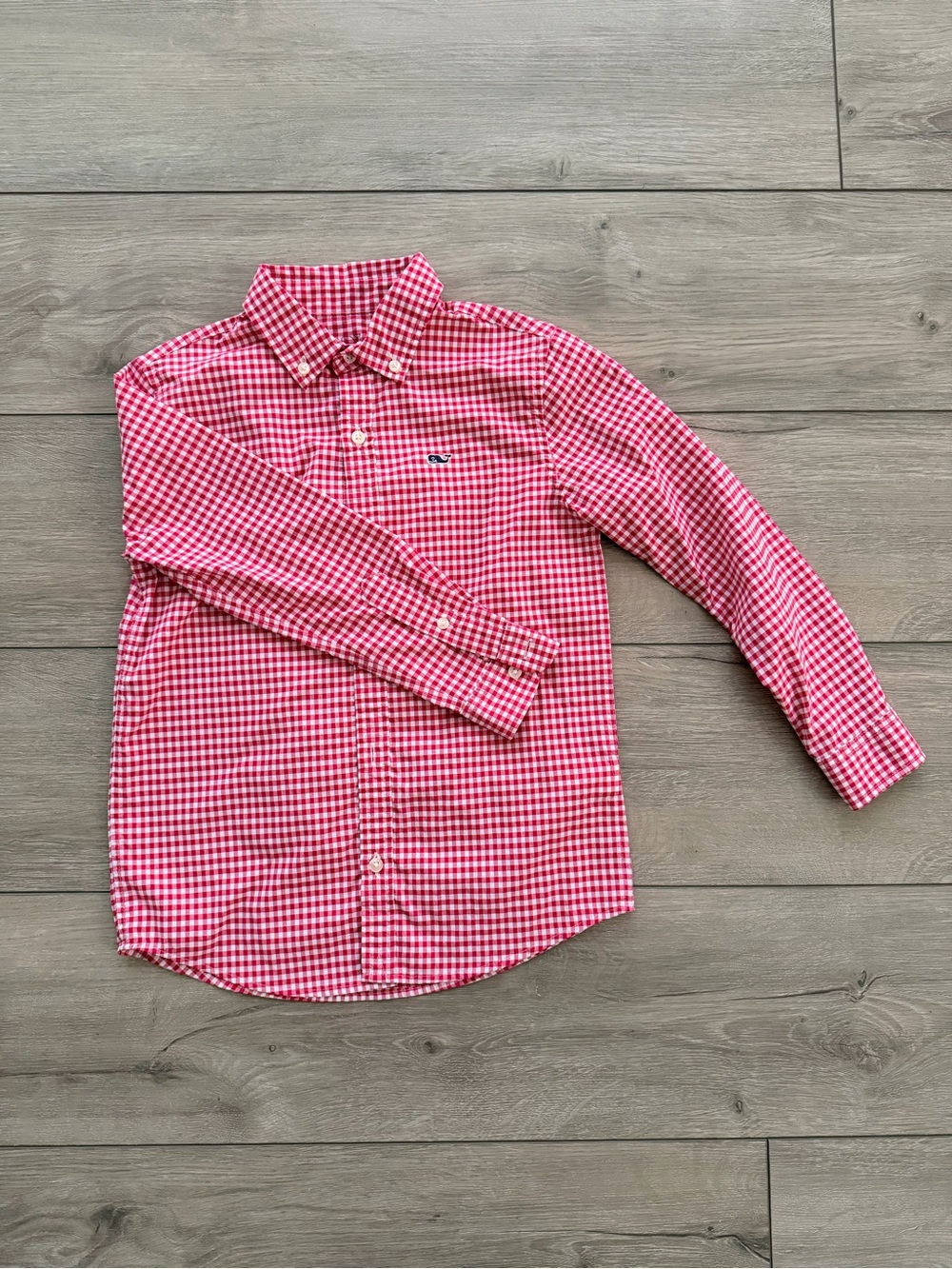 Vineyard Vines Boys Red & White Gingham Button-Down Shirt; performance material